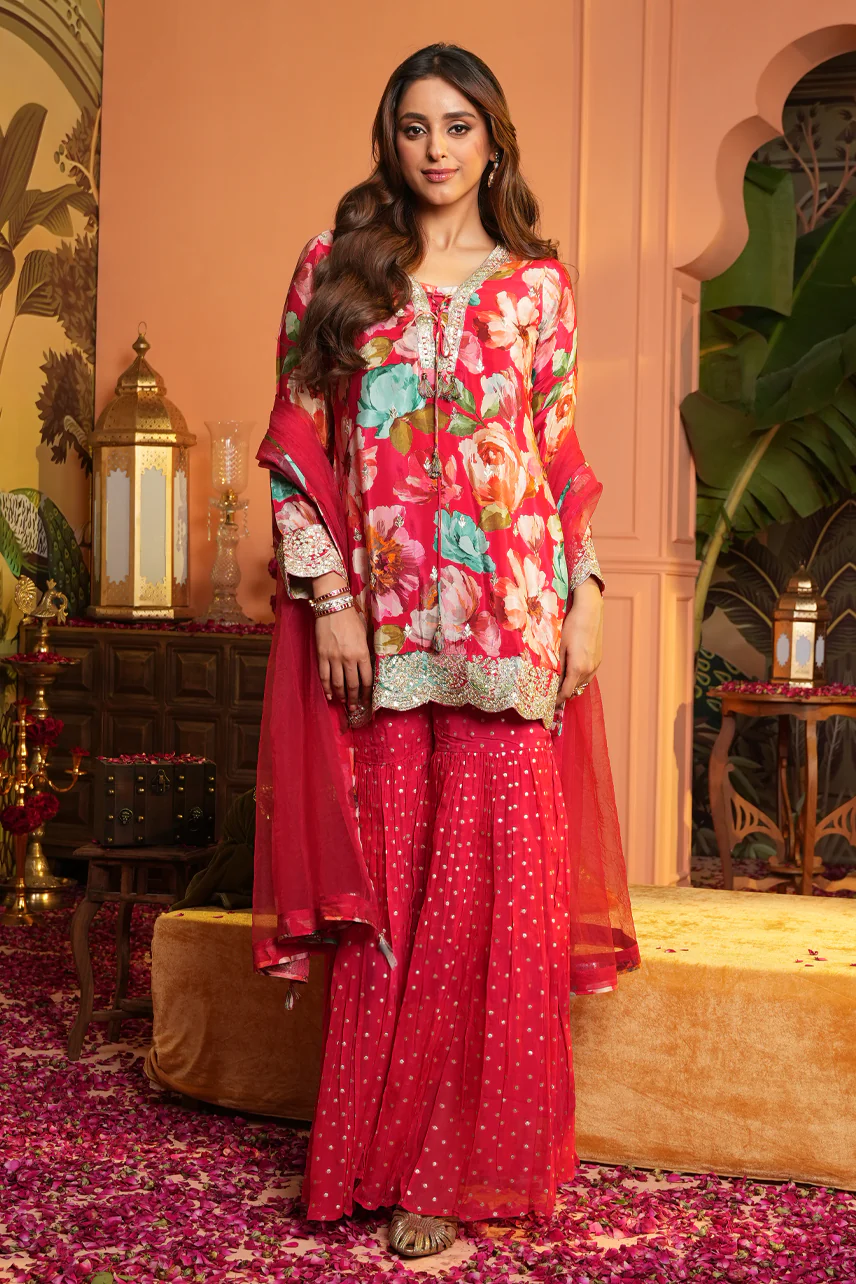 LEENA Sharara Set (Red)