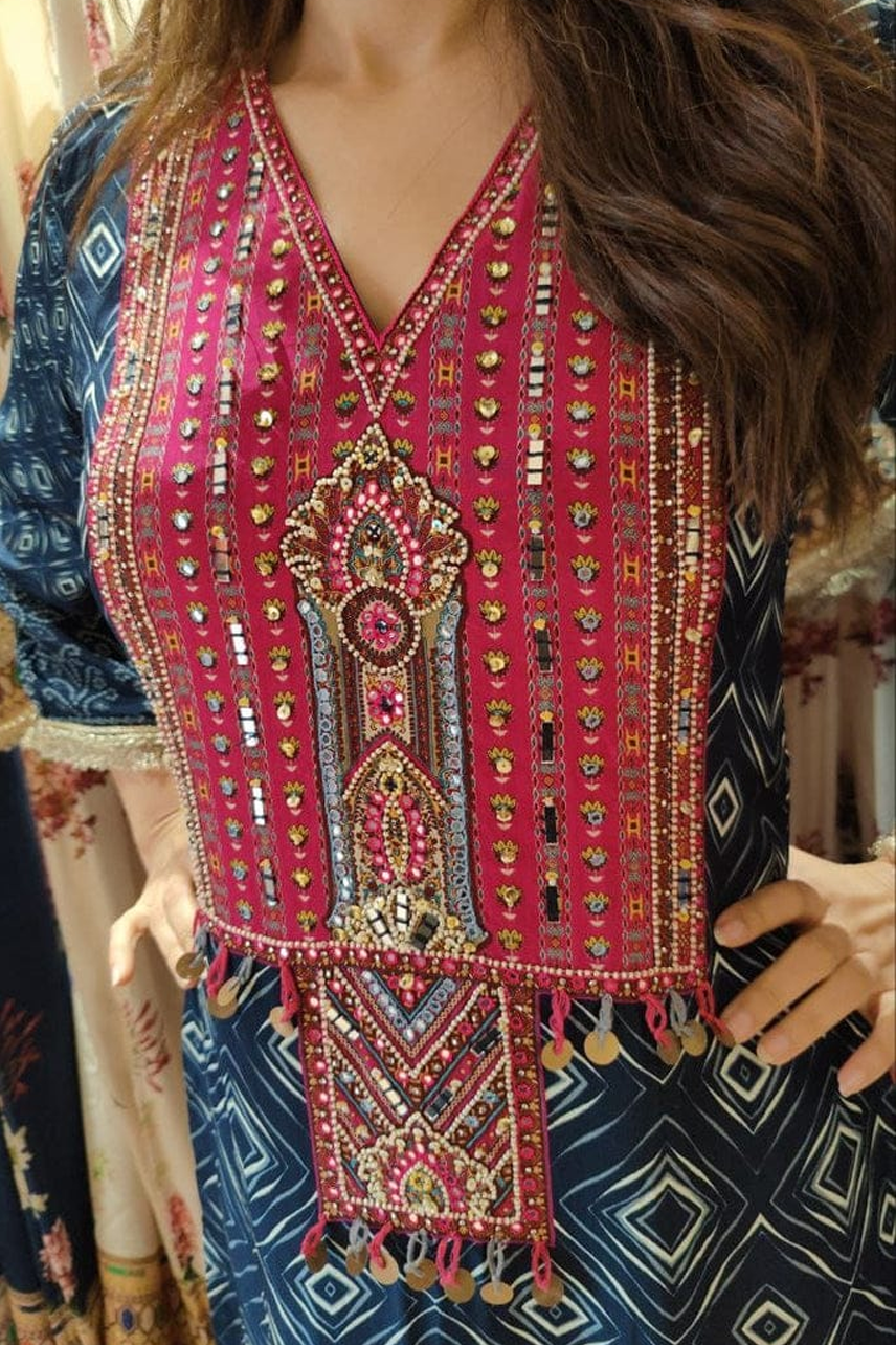 Bandhani Print Kaftan – Indigo Blue