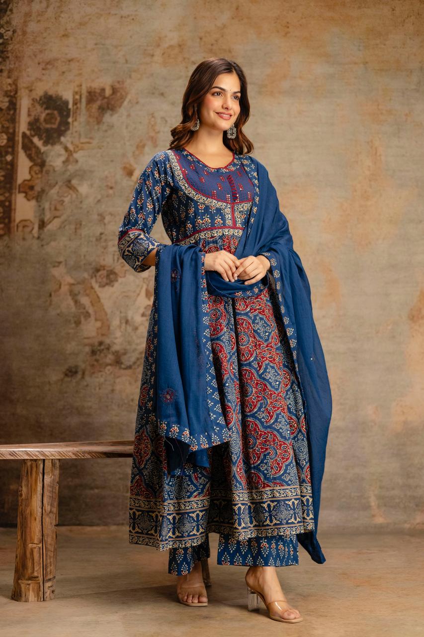 Anarkali Ajrakh Set