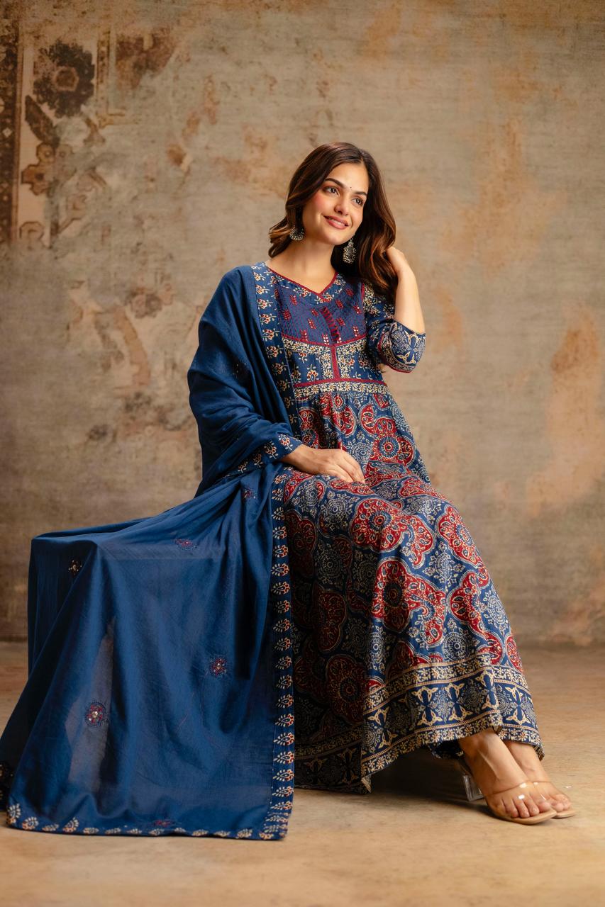 Anarkali Ajrakh Set