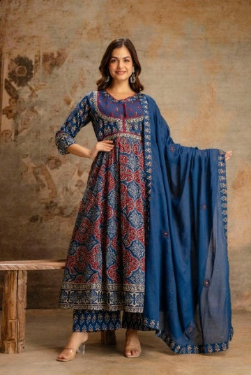 Anarkali Ajrakh Set
