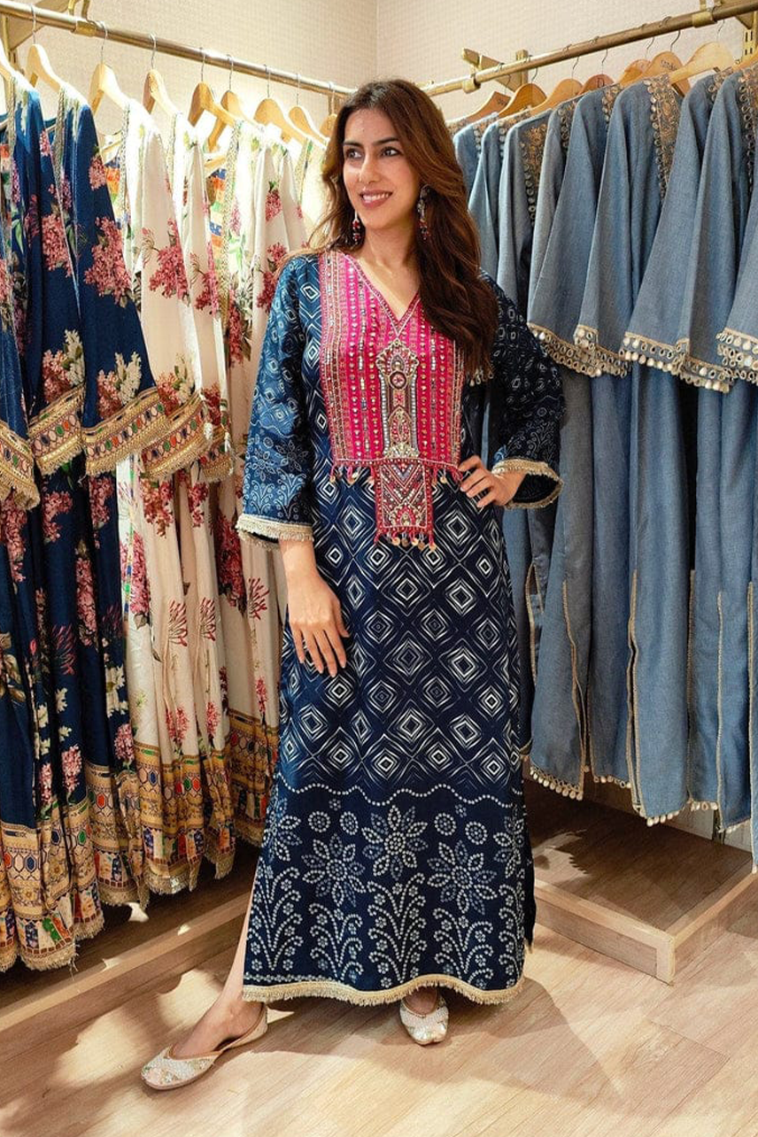 Bandhani Print Kaftan – Indigo Blue
