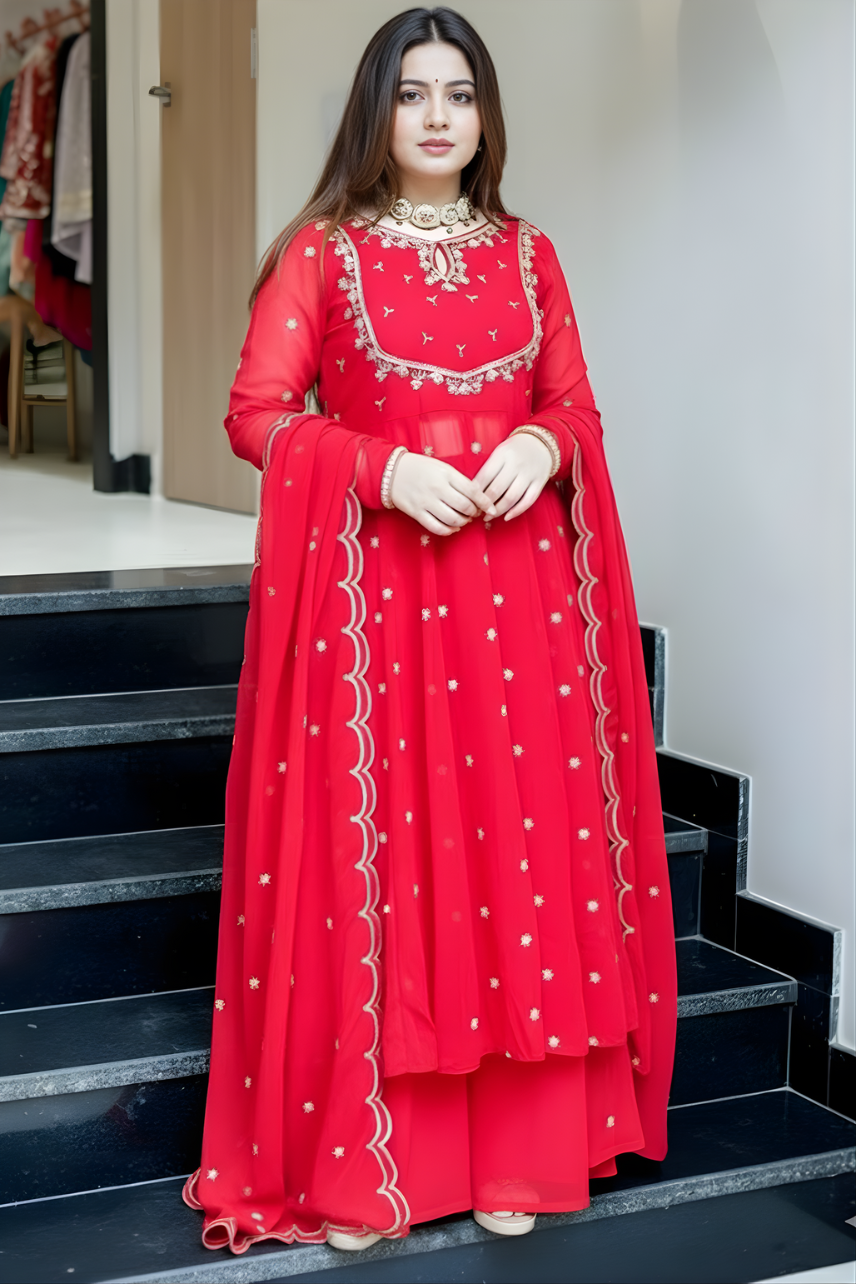 Red Embroidered Ethnic Kurta / Anarkali