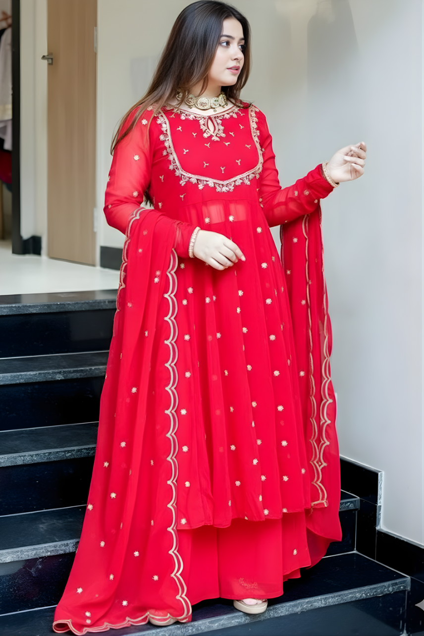 Red Embroidered Ethnic Kurta / Anarkali